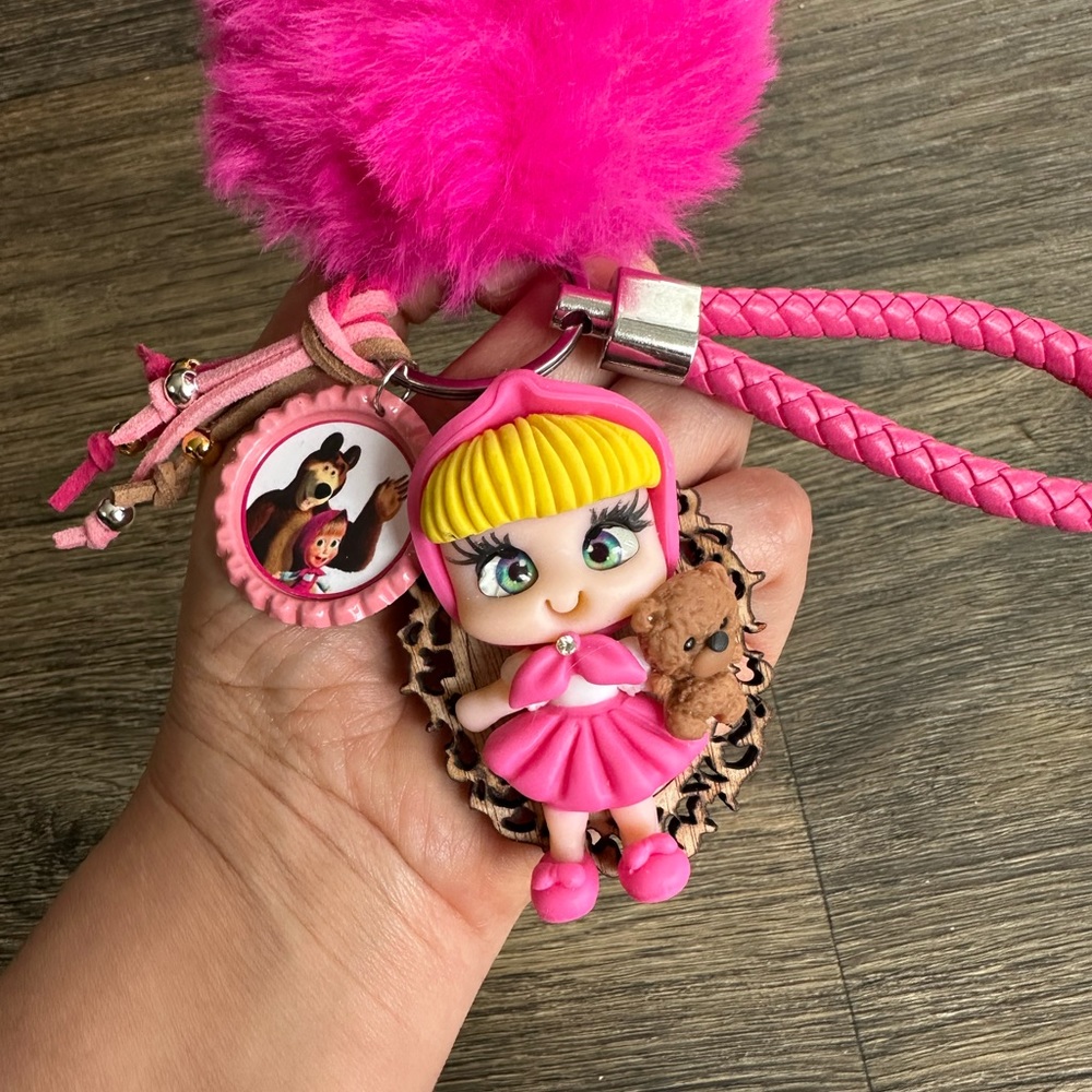 Masha and the bear Inspired Masha and the bear Keychain 3D handmade/ porcelain